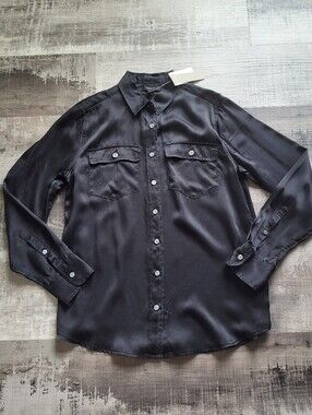J.Crew 100% Silk Black Button Down Top Shirt Size 4 NWT Classic Capsule Elegant